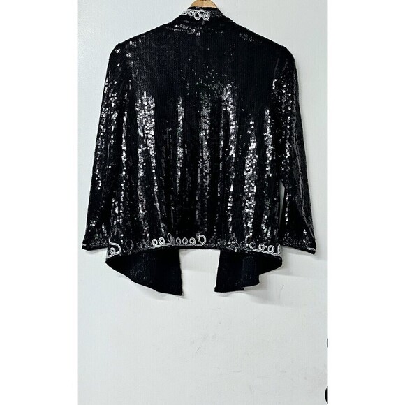 INVESTMENTS Petite Black Sequin Long Sleeve Open Front Women Cardigan Jacket (M) - Picture 4 of 5